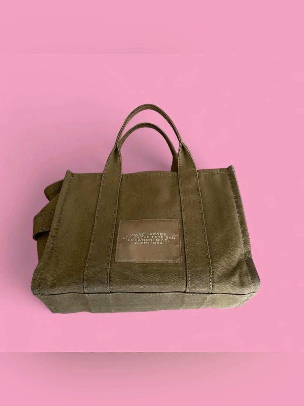 Marc Jacobs Canvas Tote Bag - Olive with White Logo - Picture 2 of 4